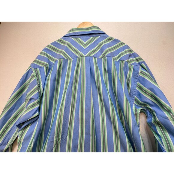 Tommy Hilfiger 80's 2 Ply Fabric Mens Button Up Shirt Size XXL Blue Green Stripe - Picture 12 of 12
